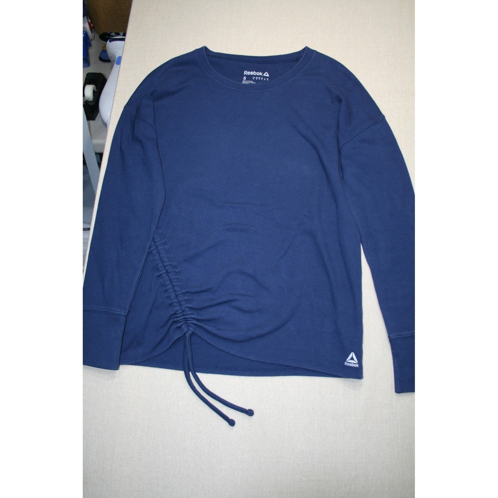 Reebok Womens Blue Side Cinch Ruched Long Sleeve Activewear Top WAA19401 Size S